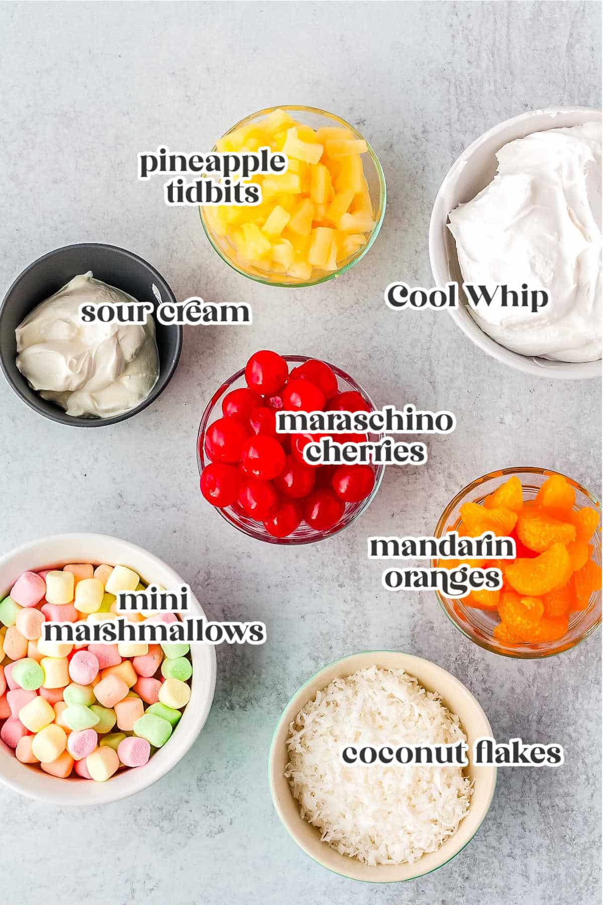 ingredients for Ambrosia Salad with text overlay