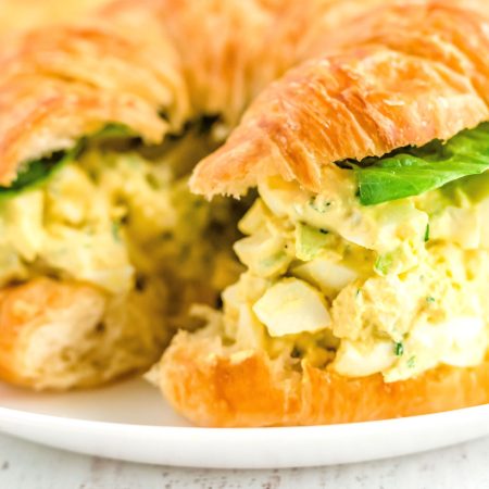 A close up picture of the finished egg salad recipe for Pinterest.