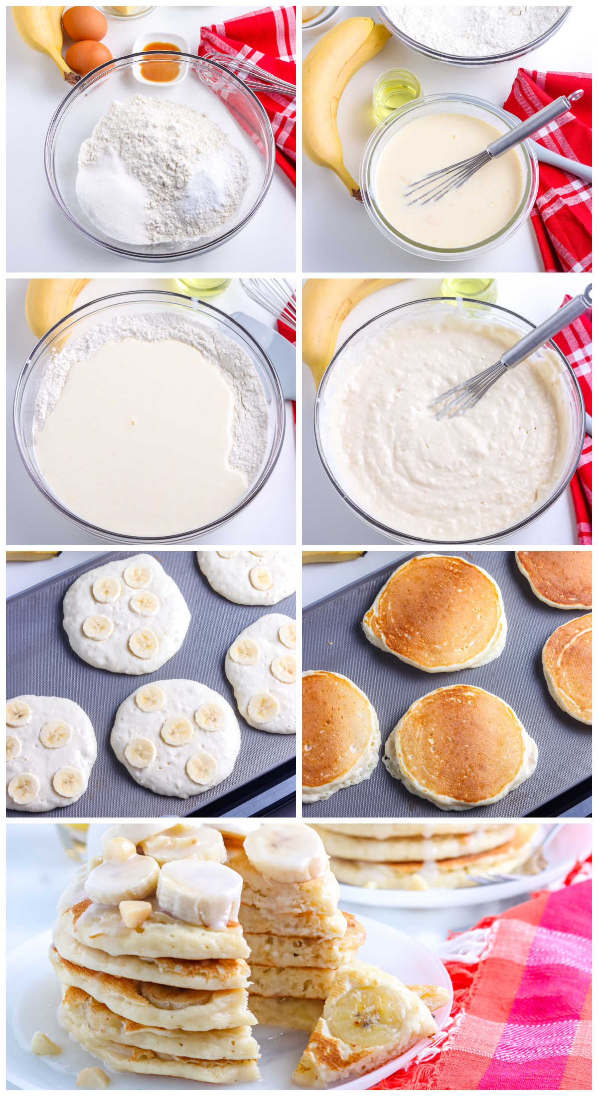 A picture collage showing how to make this Banana Pancake recipe.