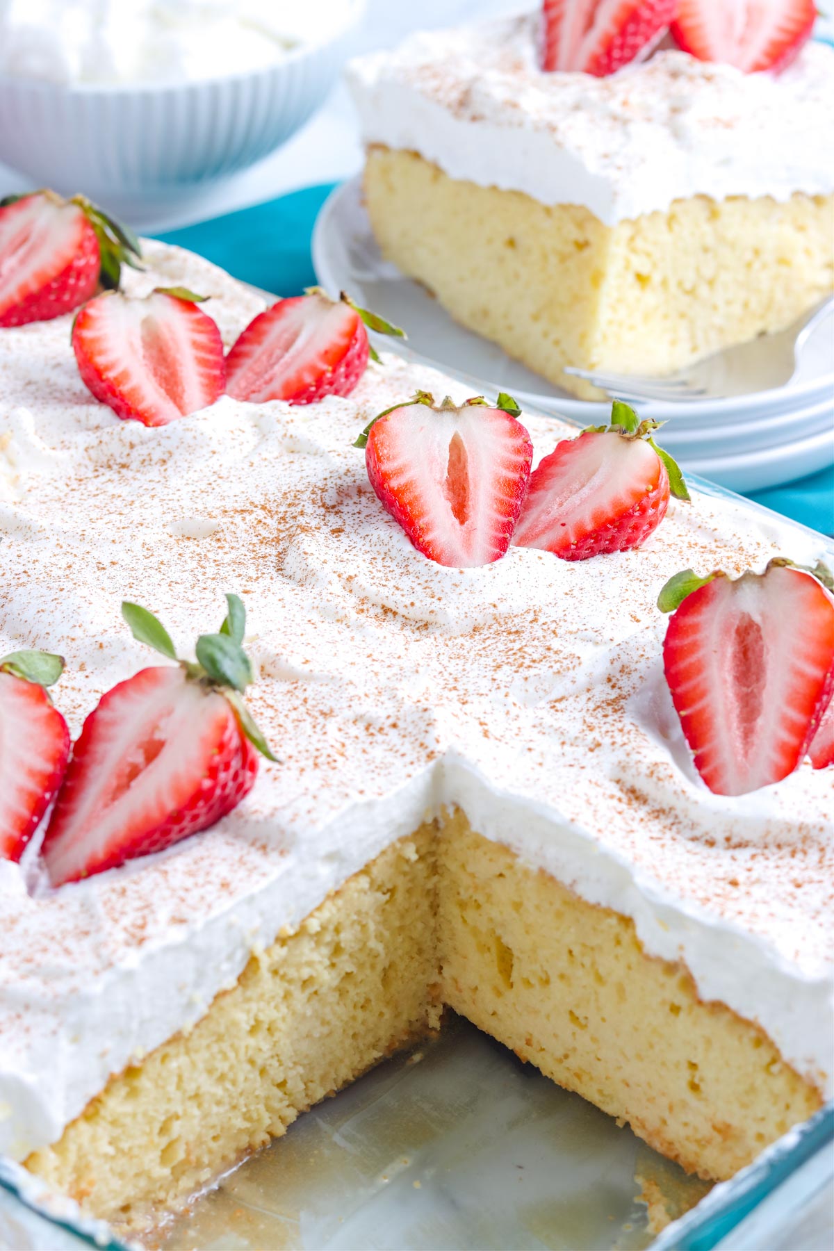 A close up picture of the interior of the Tres Leche Cake recipe.