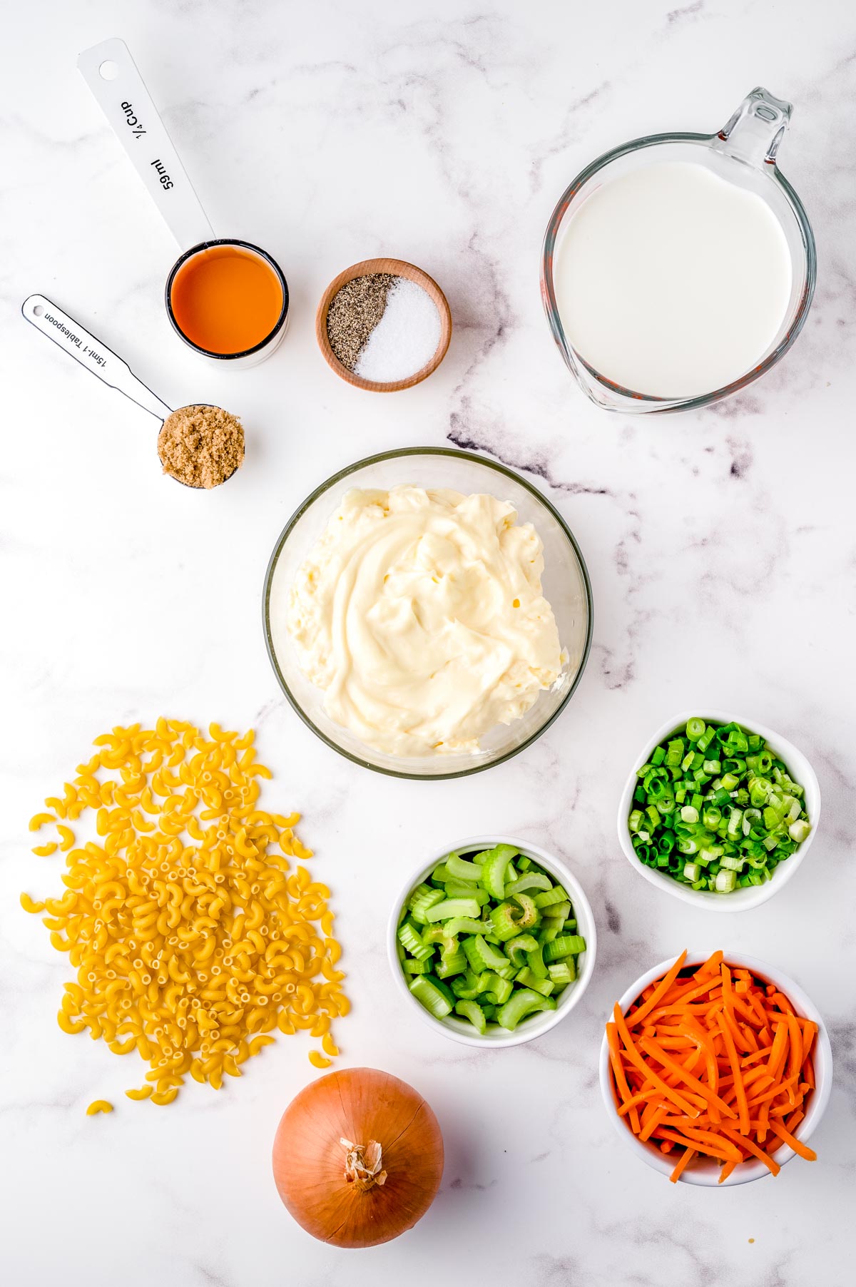 An overhead picture of all of the ingredients needed to make this recipe.