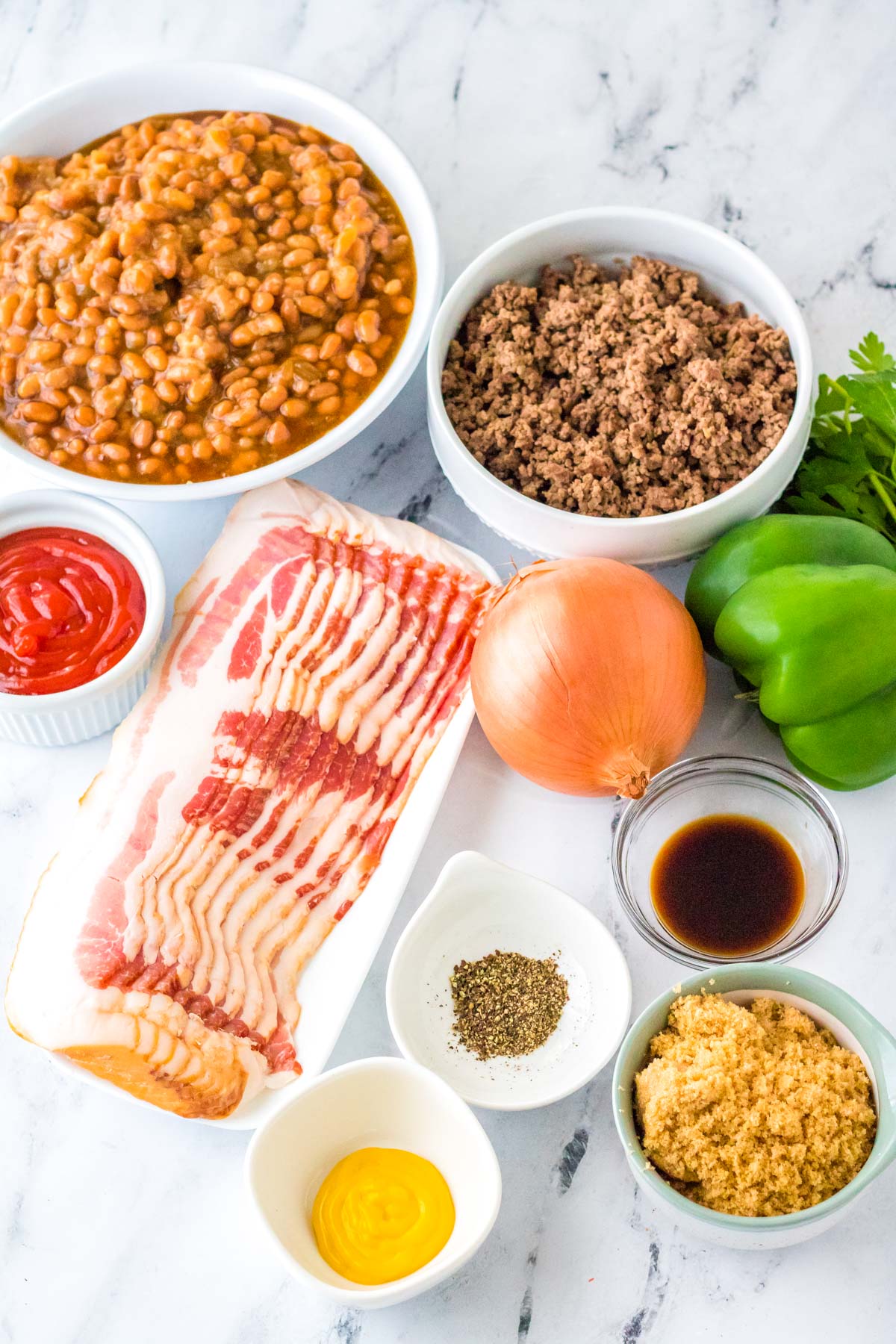 An overhead picture of all of the ingredients needed to make this recipe.