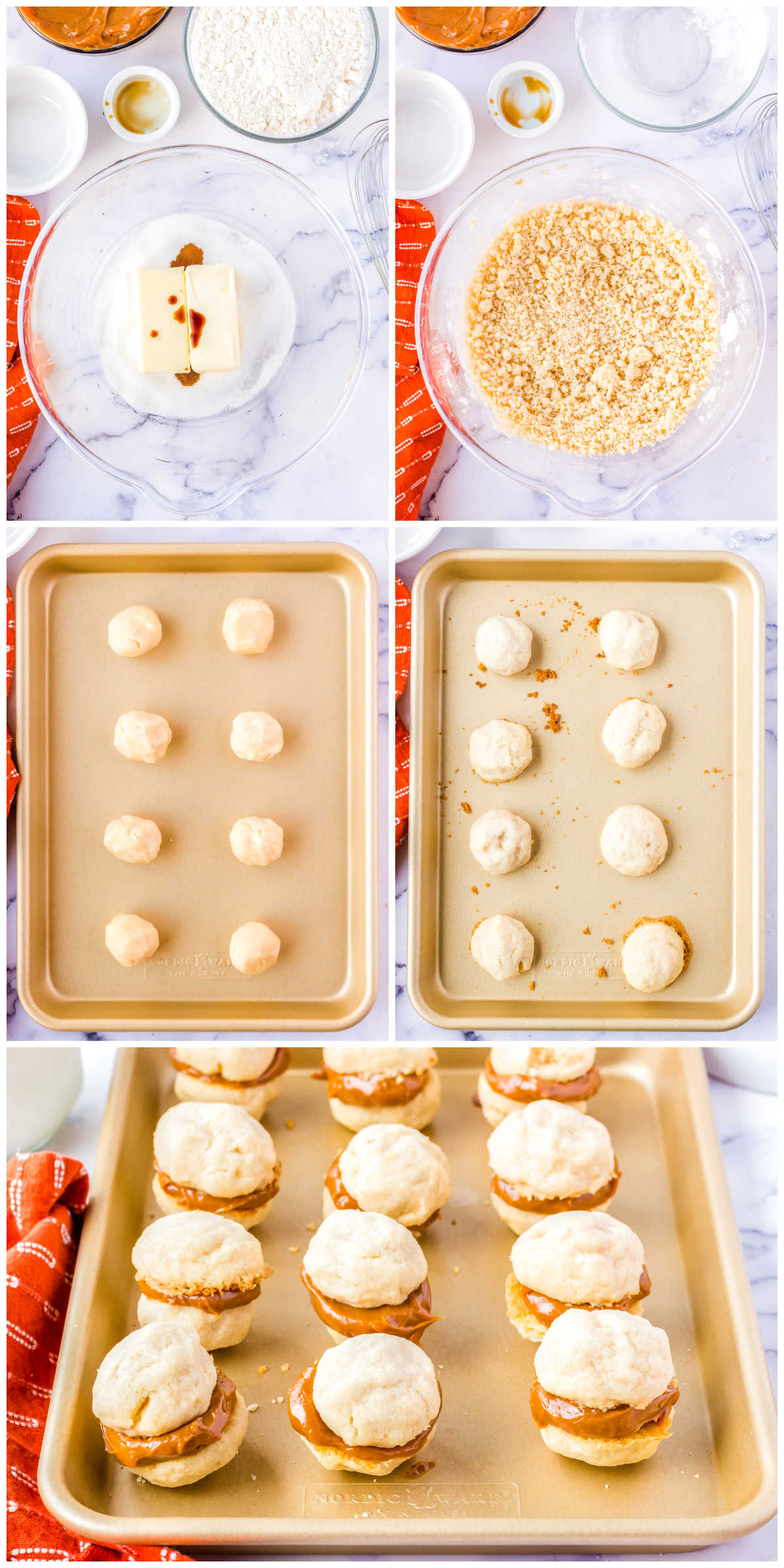 A picture collage showing how to make this Dulce De Leche Cookies recipe.