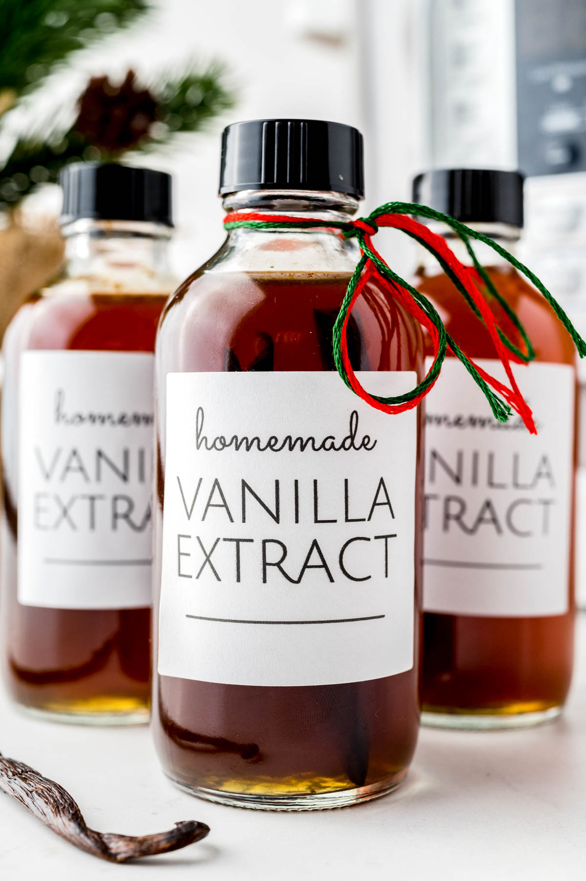 The finished Homemade Vanilla Extract made in an Instant Pot ready for gifting during the holidays.