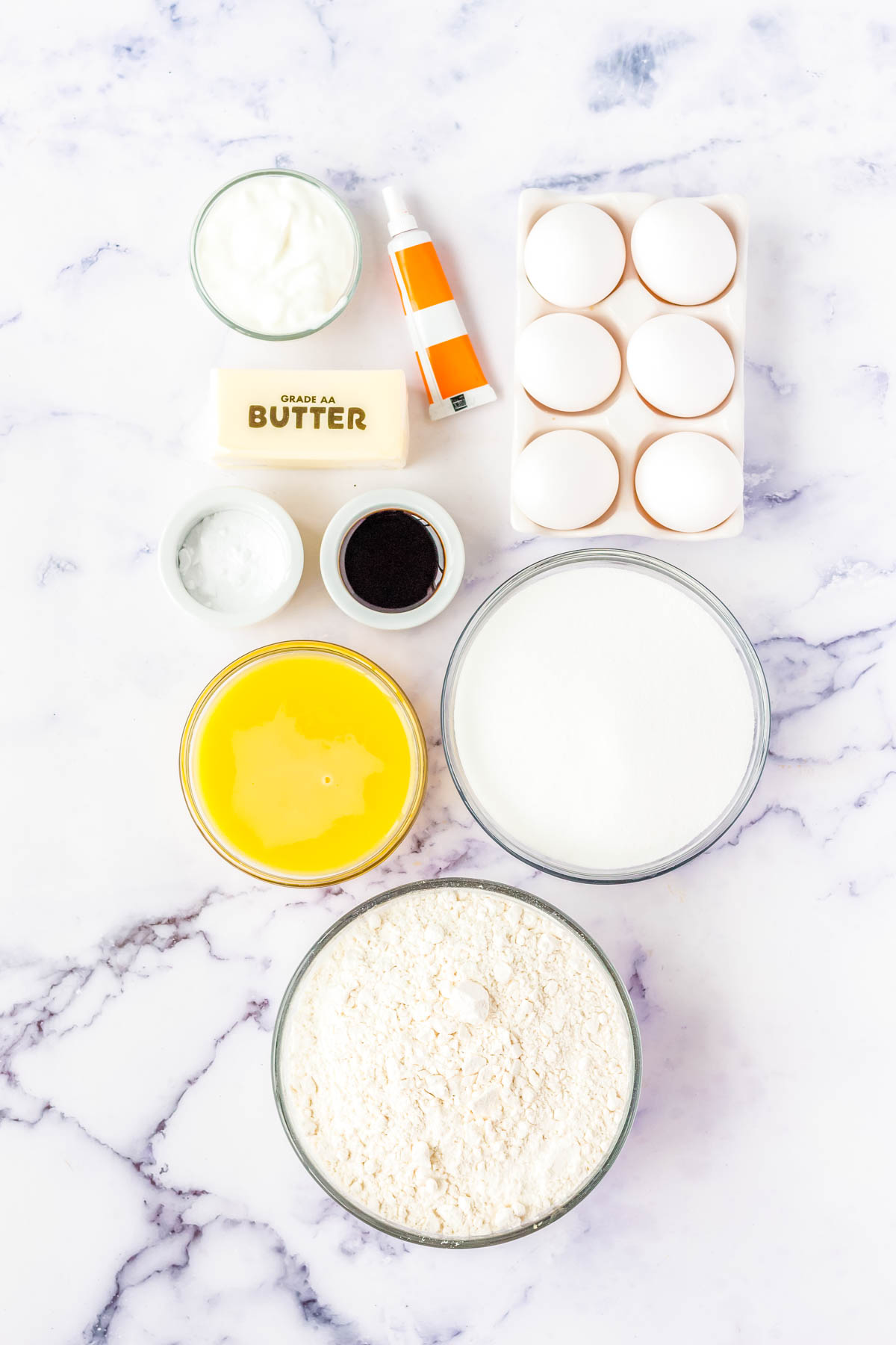 A overhead picture of all of the ingredients needed to make this recipe.