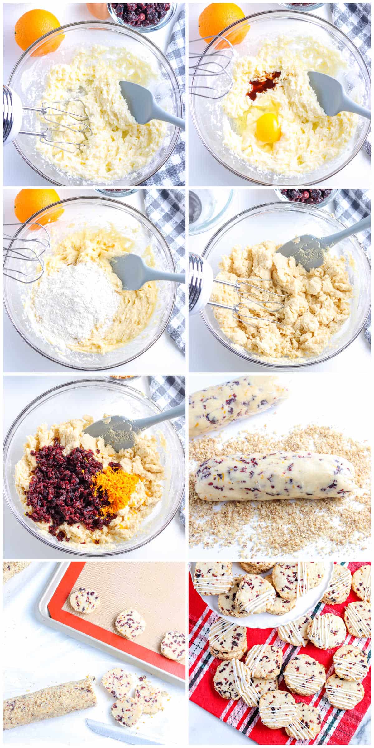 A picture collage showing how to make icebox cookies.