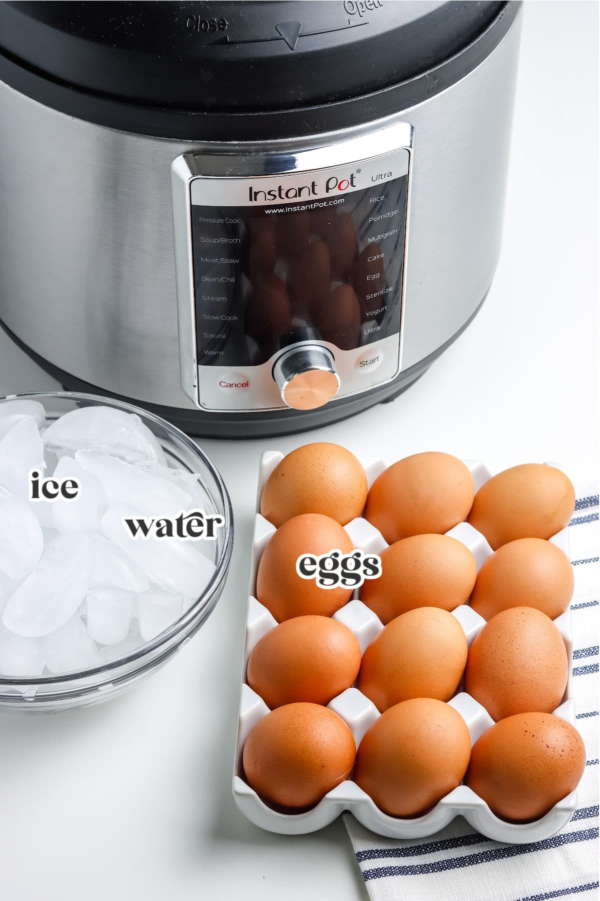 ingredients for hard boiled eggs with text overlay