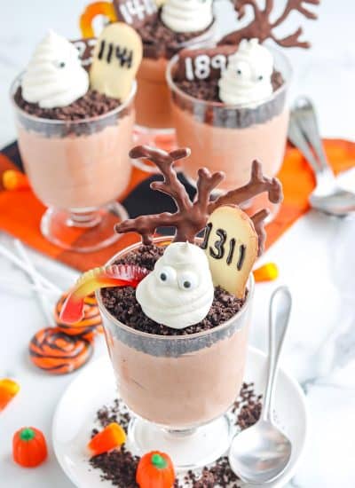 An overhead shot of the Ghosts in the Graveyard Dessert Parfaits.
