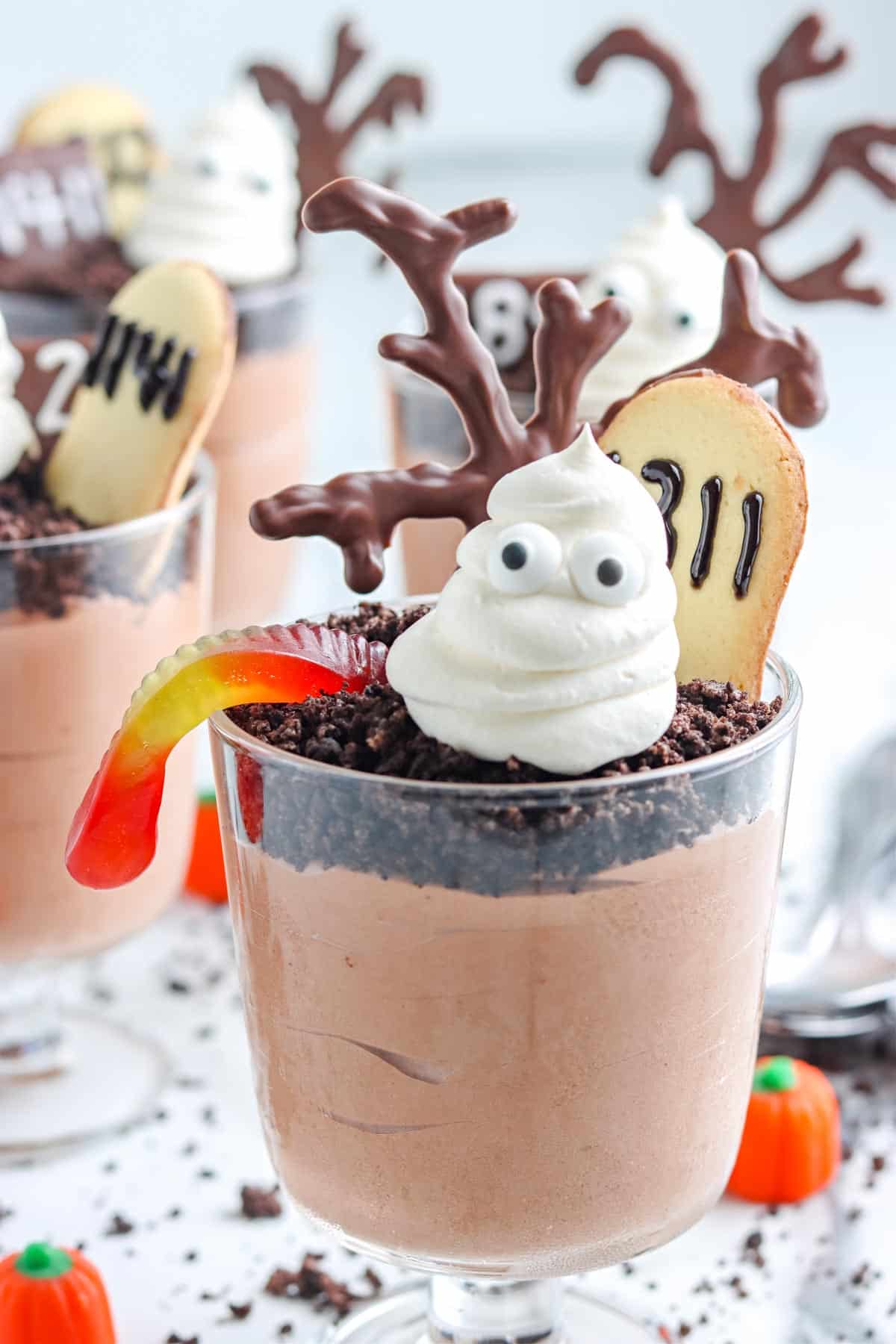 The finished Ghosts in the Graveyard Dessert Parfaits ready to be served.