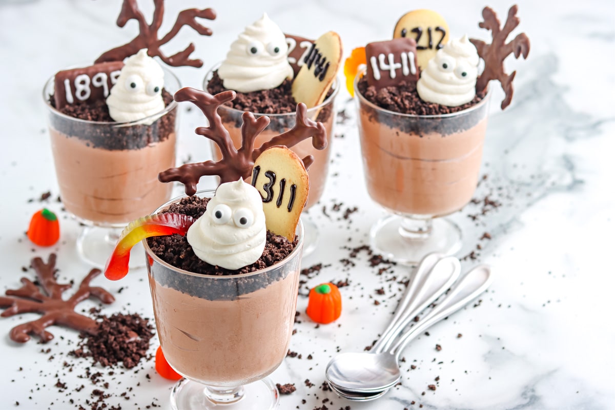 The finished parfaits on a tabletop.