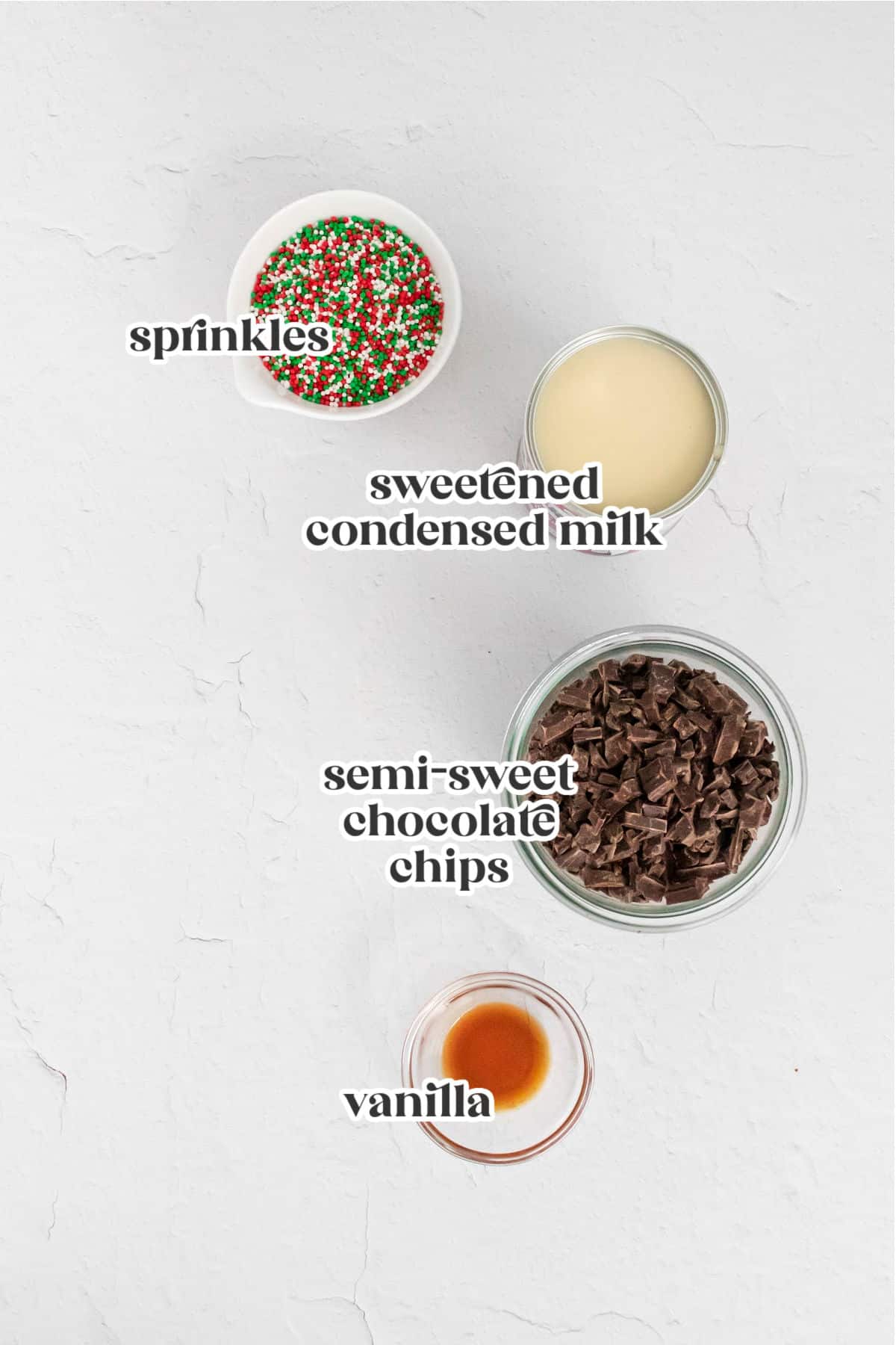 ingredients for Christmas fudge with text overlay