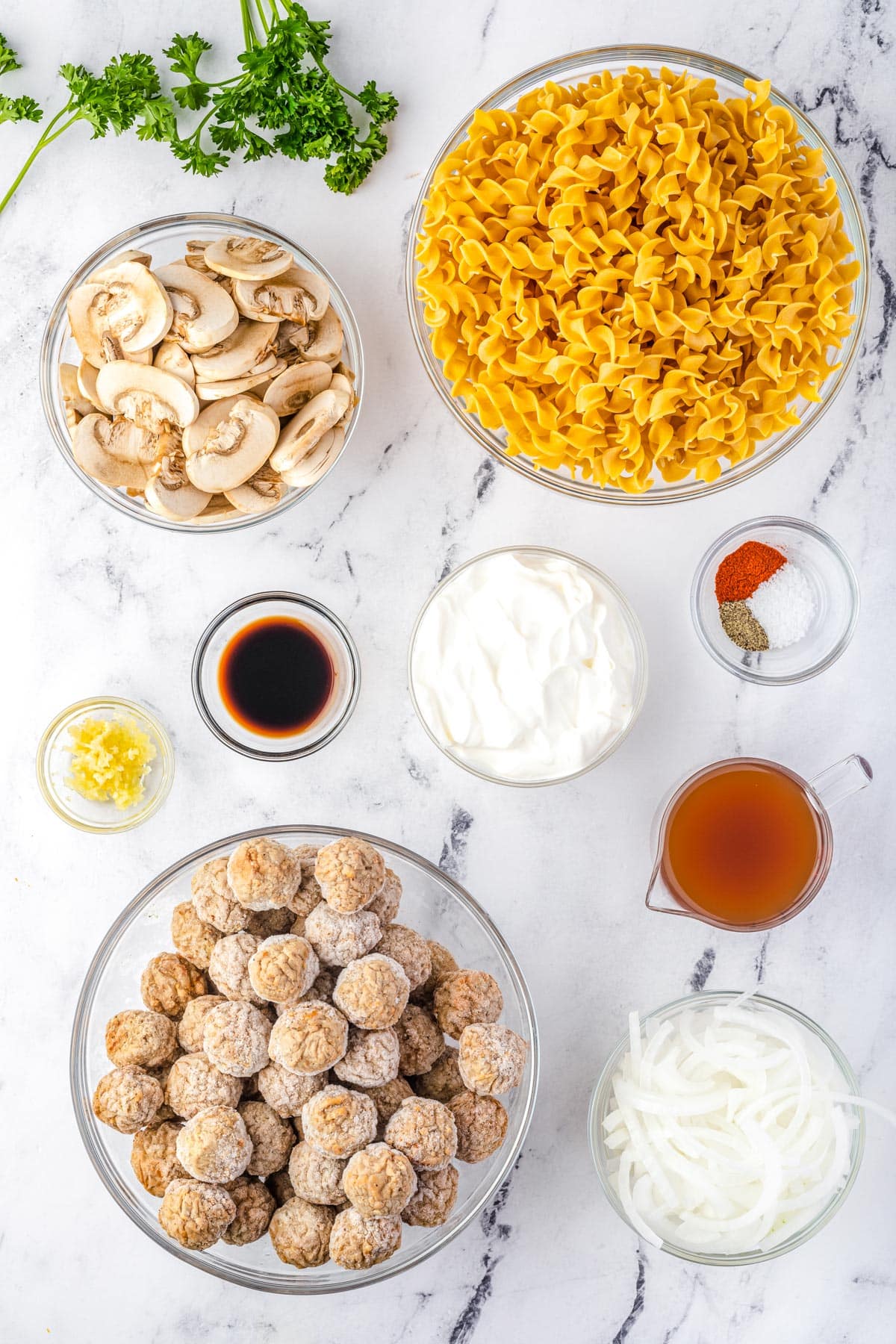 An overhead picture of all of the ingredients needed to make this recipe.