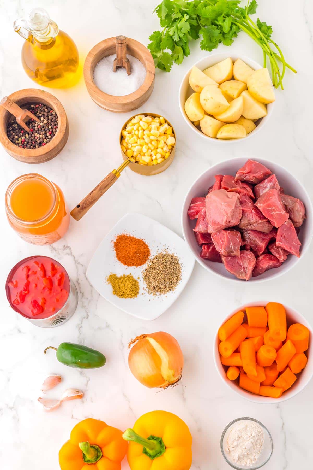 An overhead picture of all of the ingredients needed to make this recipe.