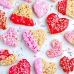 The finished and decorated Heart Shaped Rice Krispie Treats.
