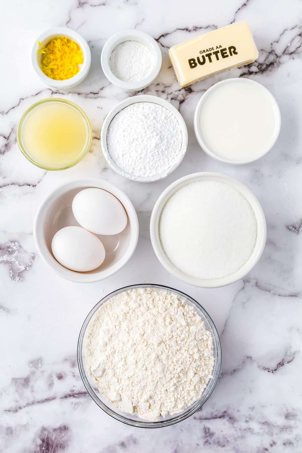 An overhead picture of all of the ingredients needed to make this recipe.