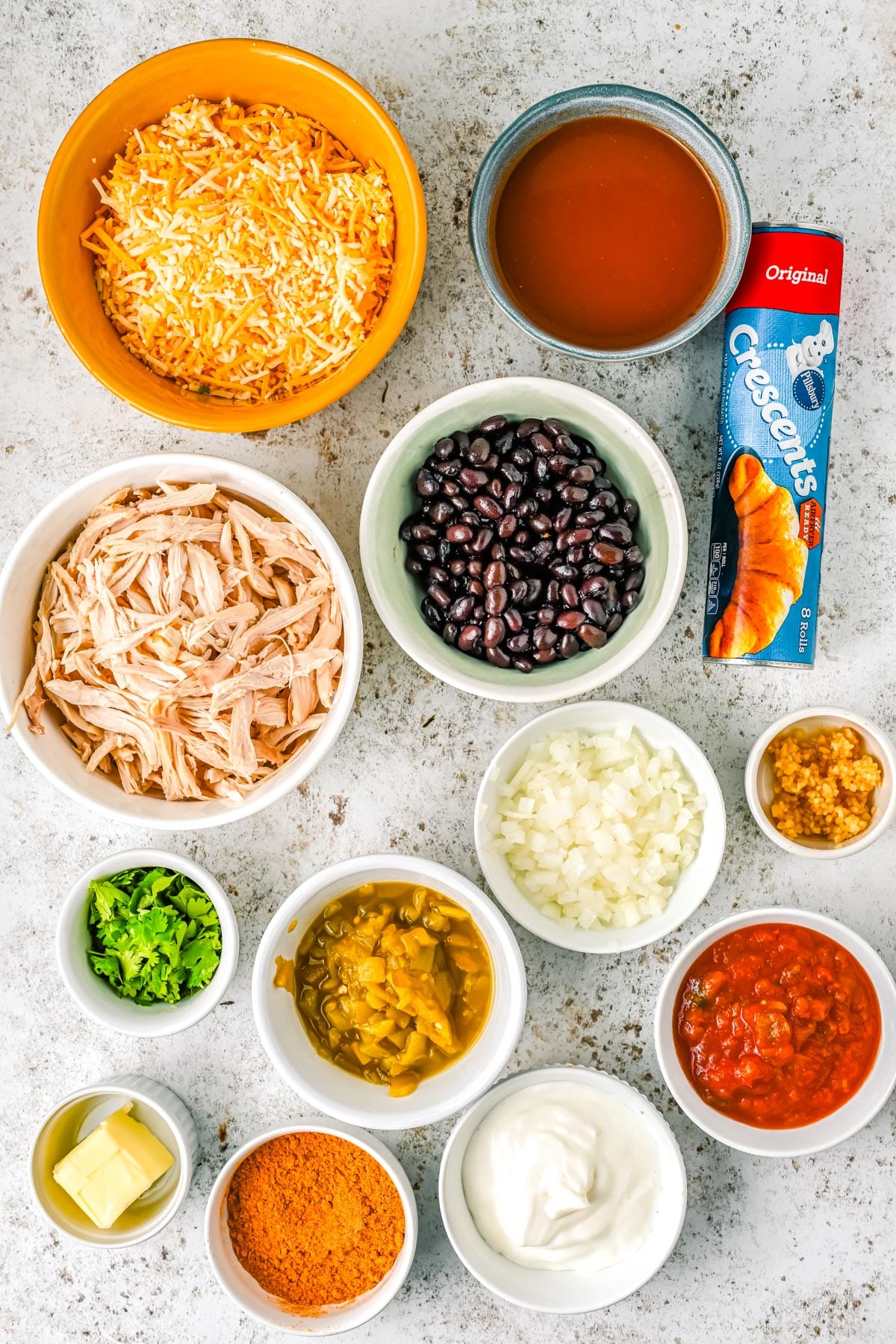 An overhead picture of all of the ingredients needed to make this recipe.