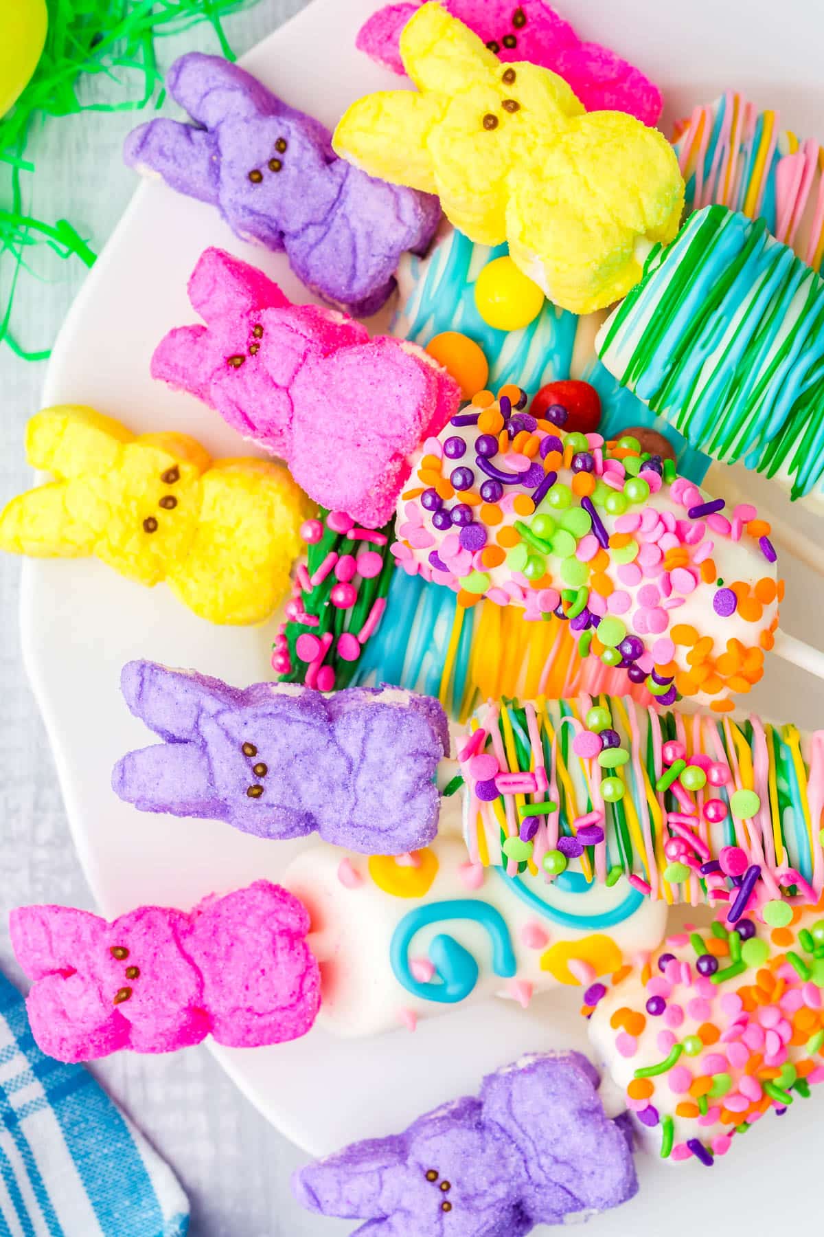 The finished Easter Marshmallows on a white platter.