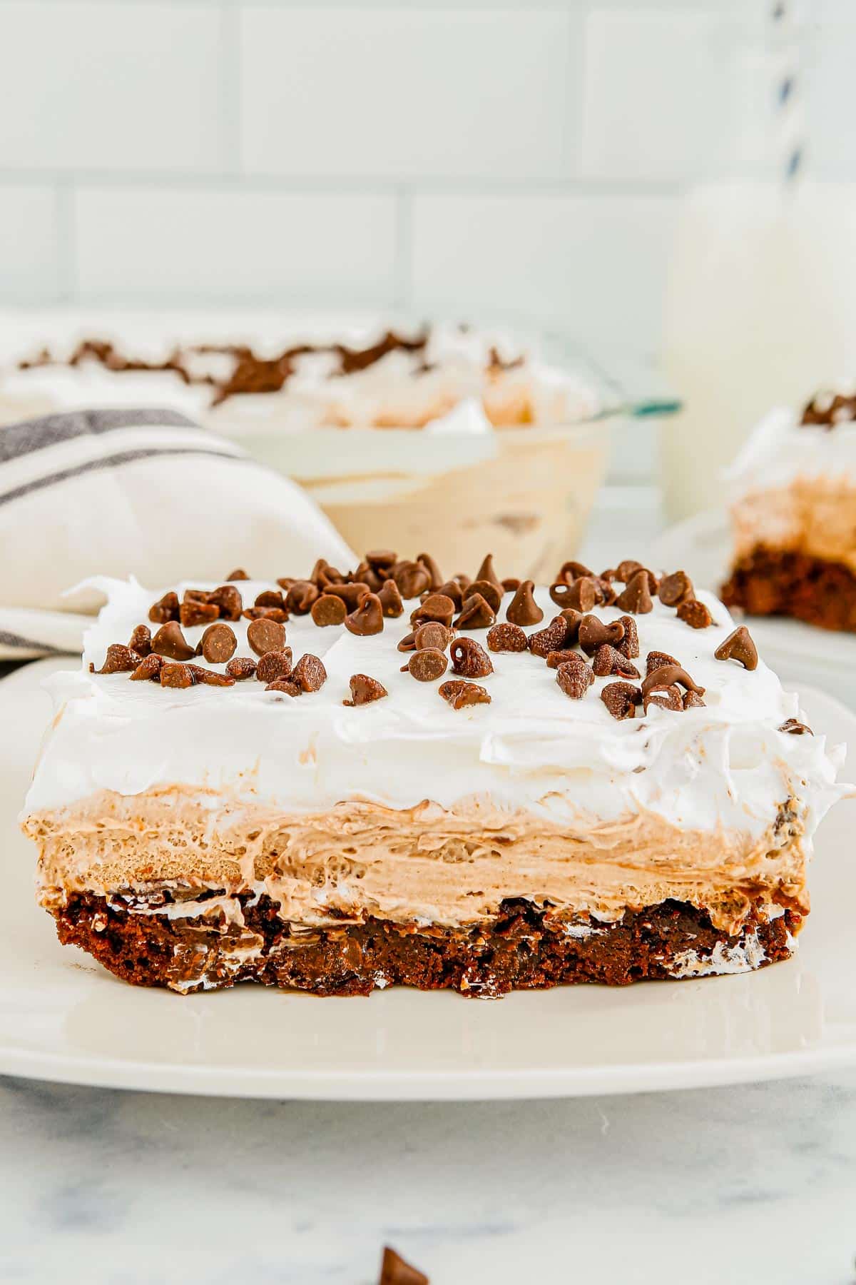 A French Silk Brownie on a white plate.