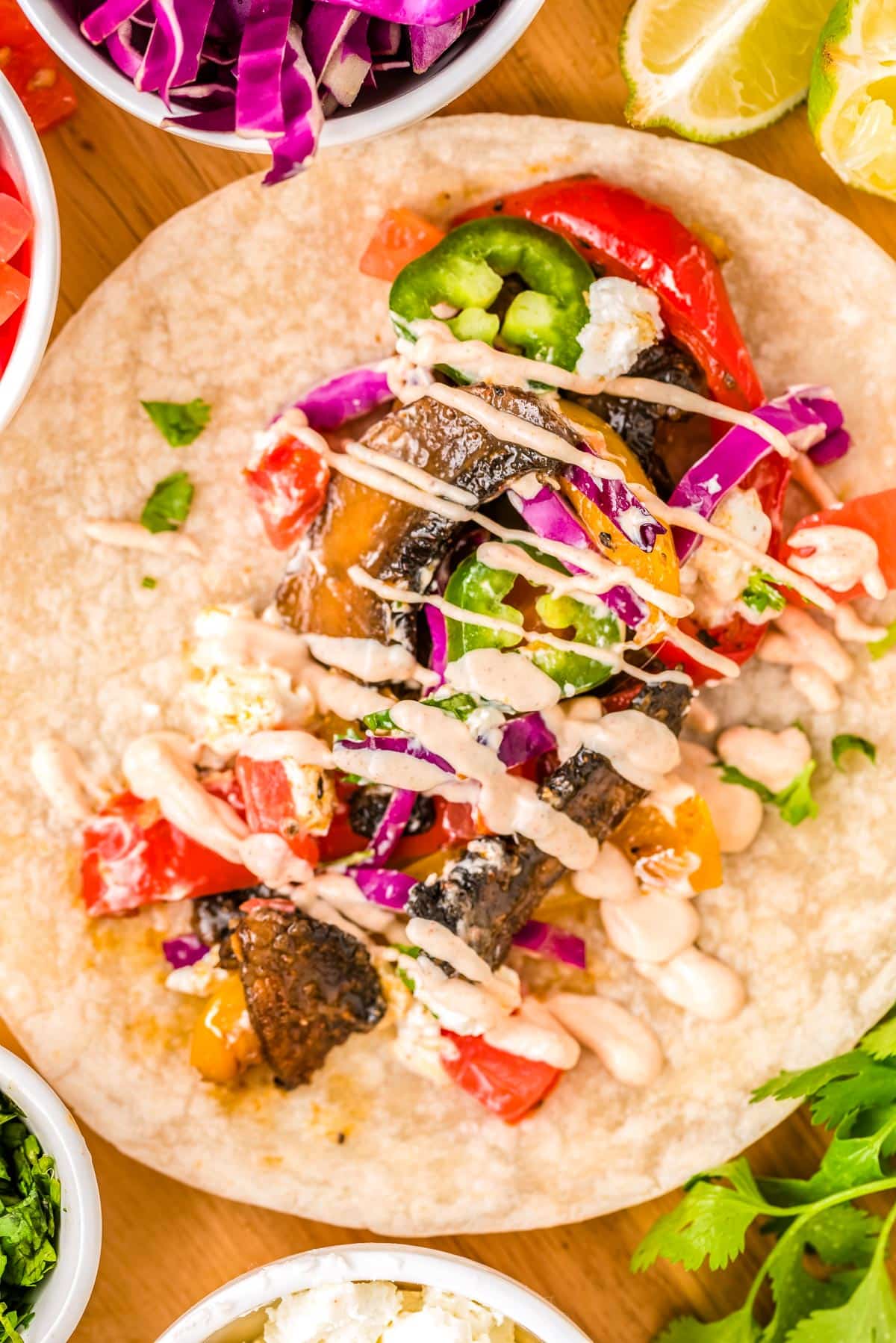A close up picture of the mushroom tacos recipe.