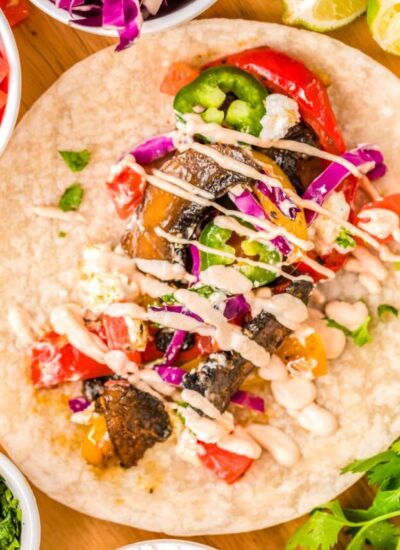 A close up picture of the mushroom tacos recipe.