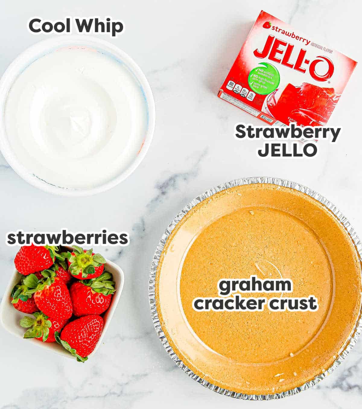 The our ingredients needed to make ths recipe and labled with text overlay. 