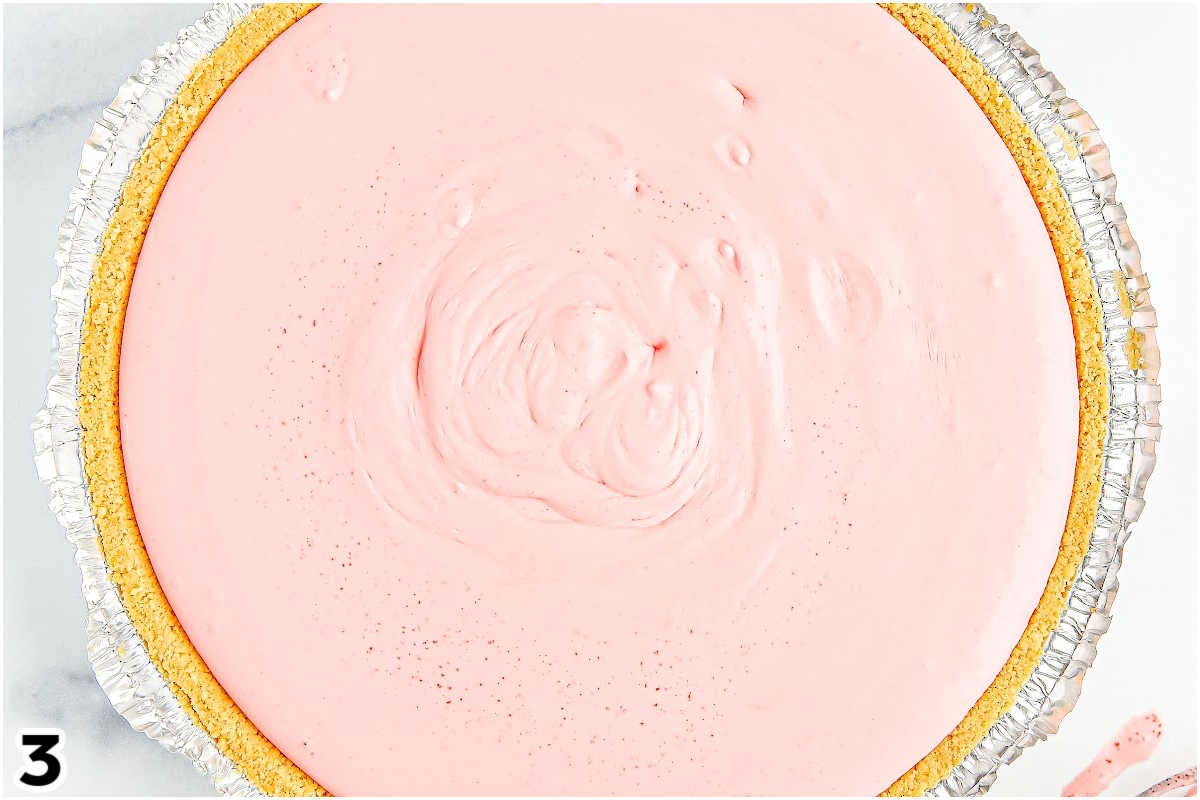 he creamy cool with and Jello filling poured into a graham cracker crust.