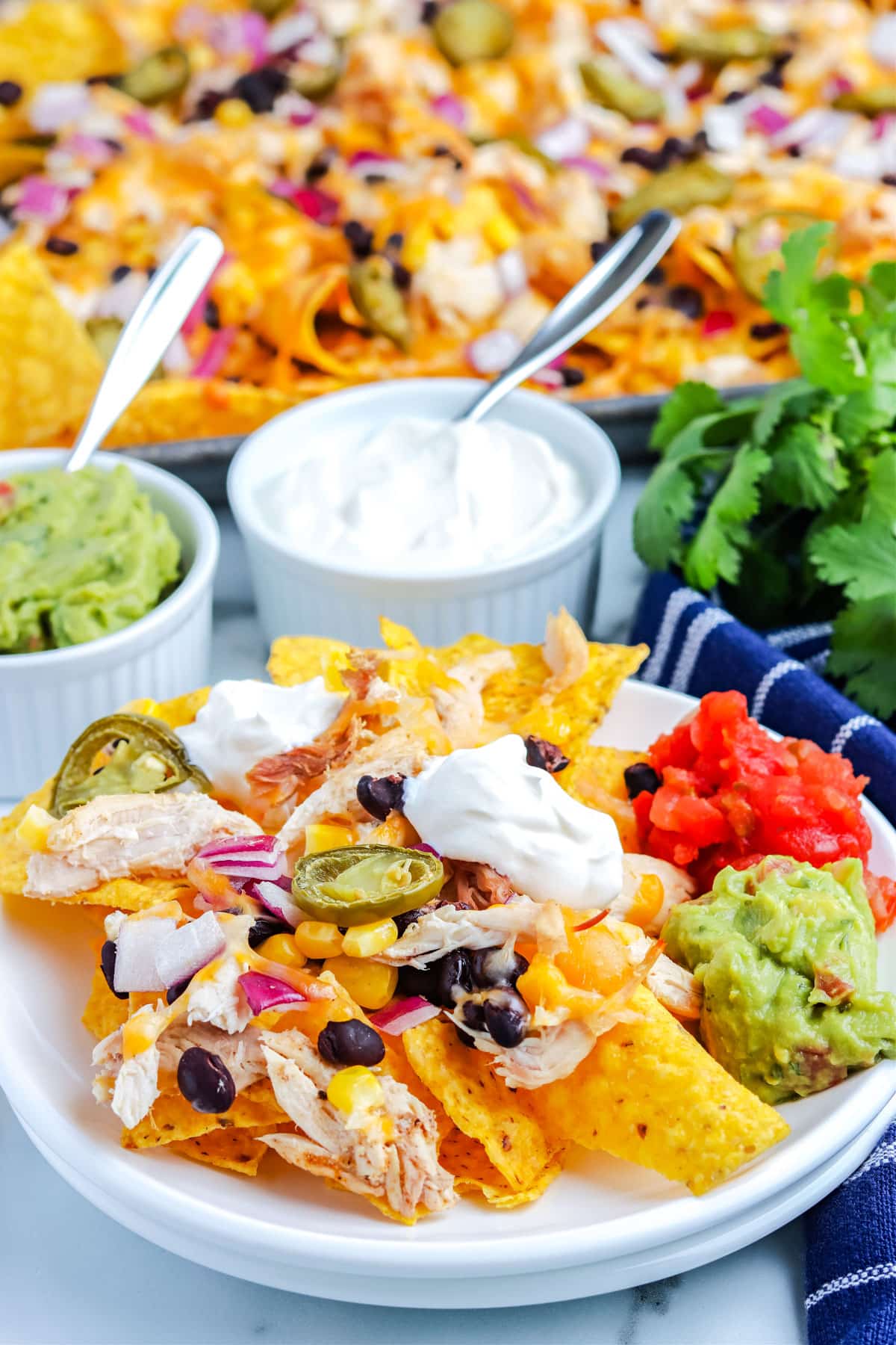Some of the finished Smoker Nachos on a white plate.
