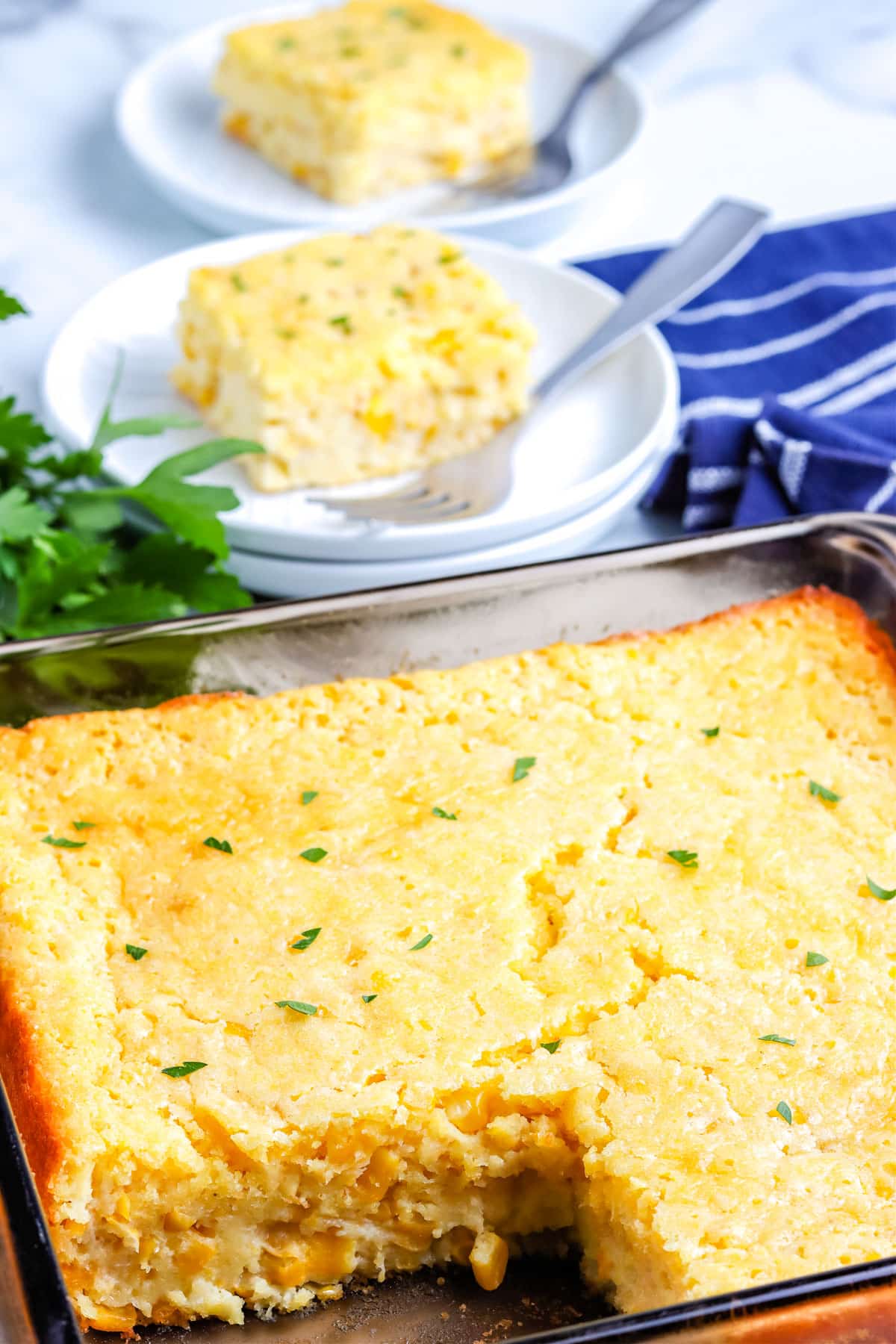A close up picture of the interior of the Corn Casserole so you can see the texture of the casserole.