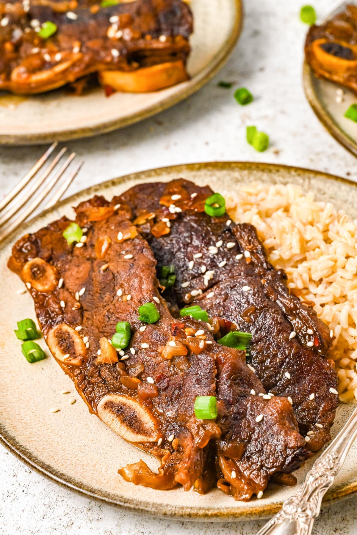 Korean Short Ribs on a plate with rice.