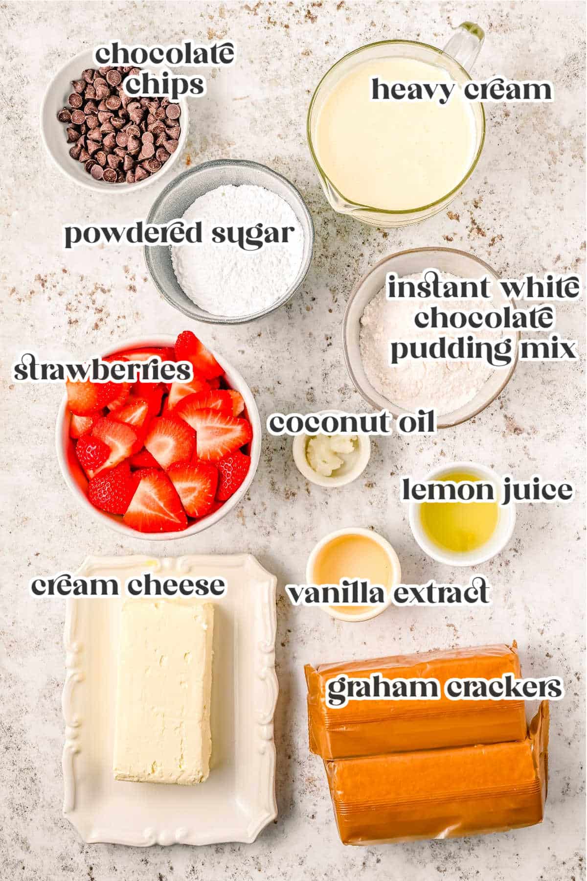 ingredients for strawberry icebox cake with text overlay