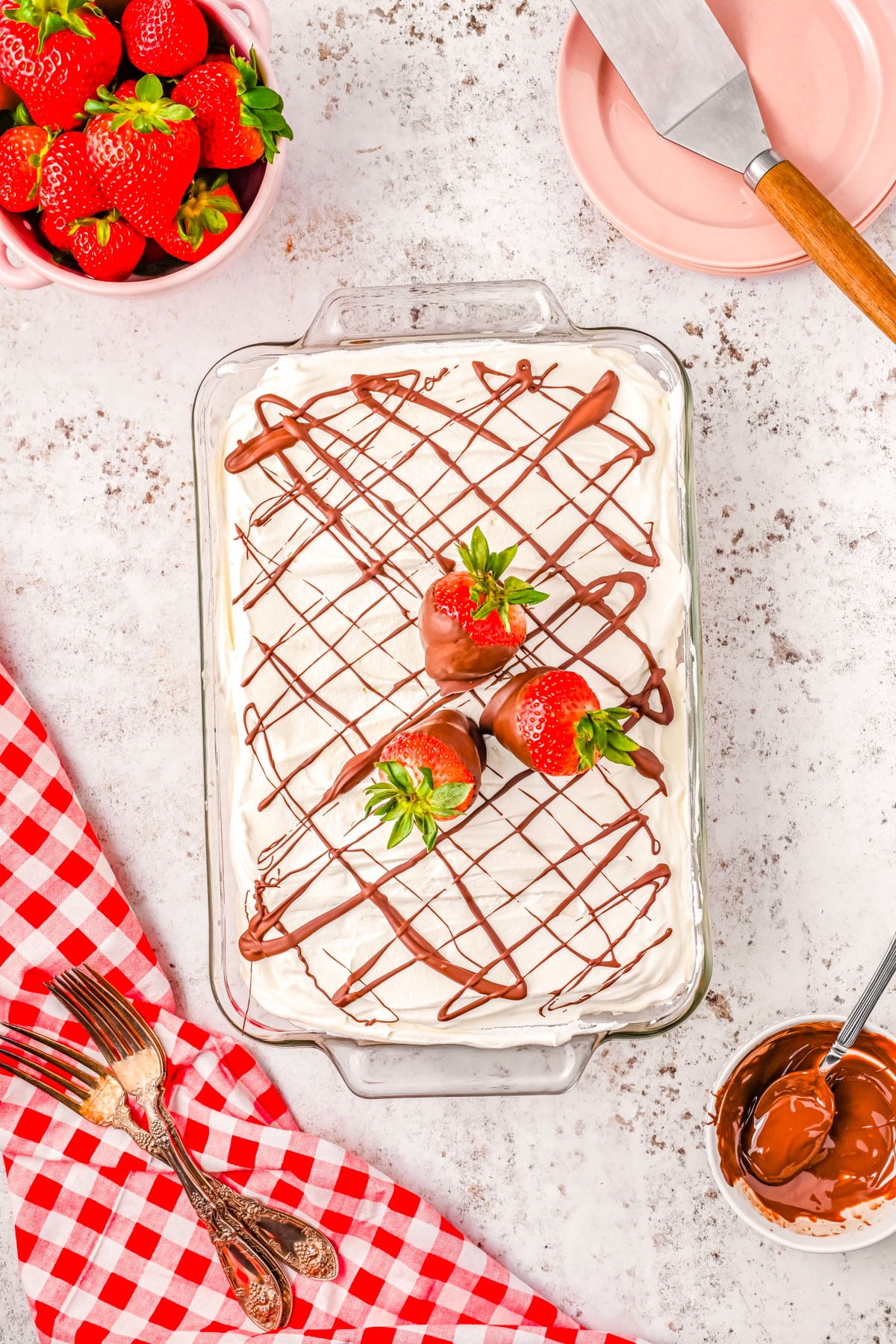 An overhead picture of the finished Strawberry Icebox Cake.