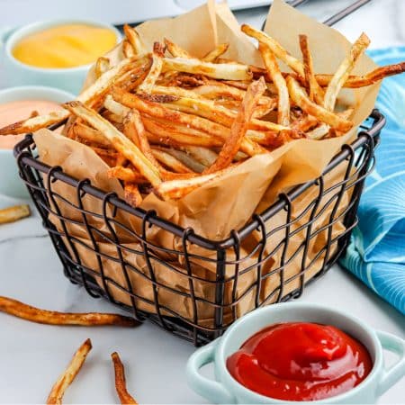 A close up picture of the finished Air Fryer French Fries.