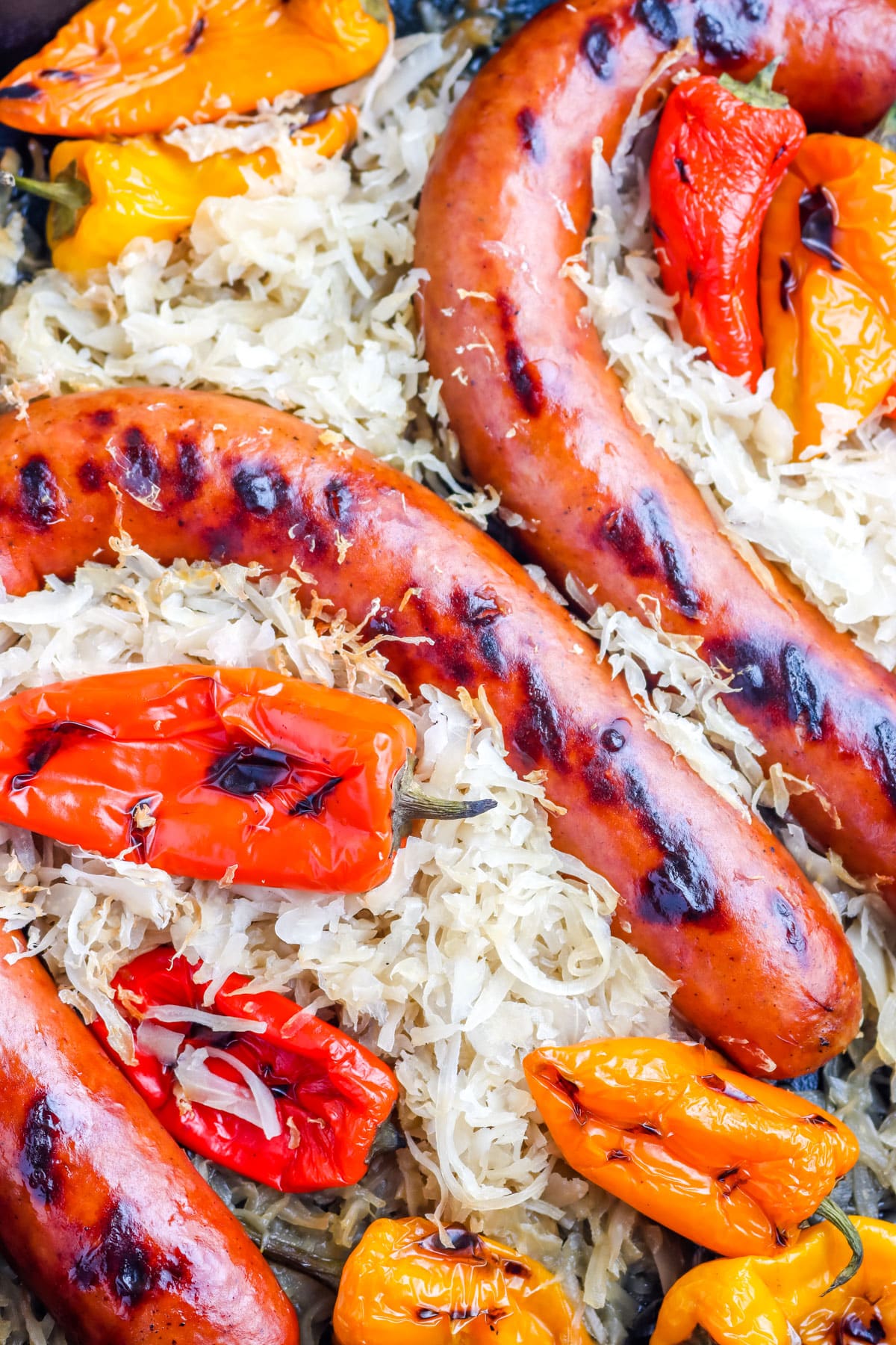 A close up picture of the finished Grilled Kielbasa.