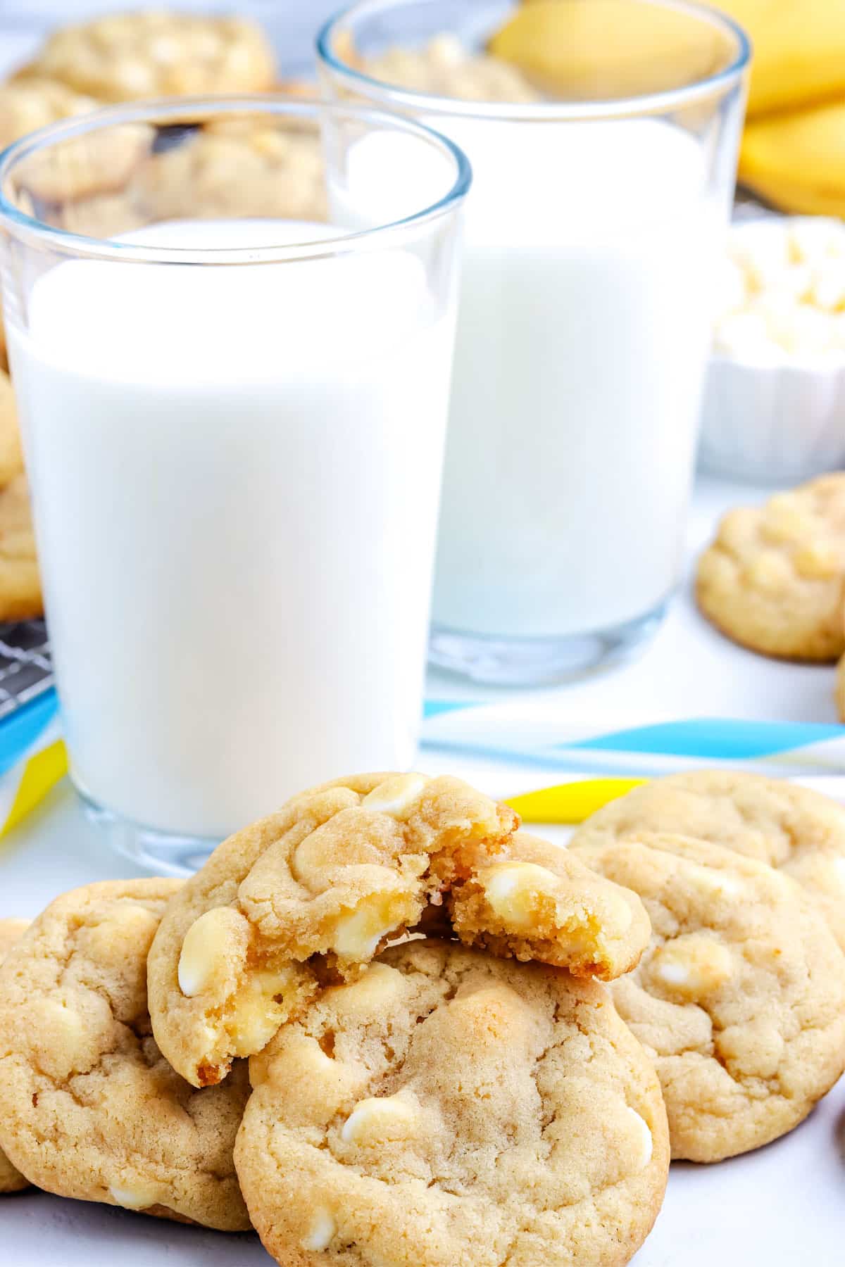 A close up of a banana cookie broken in half.
