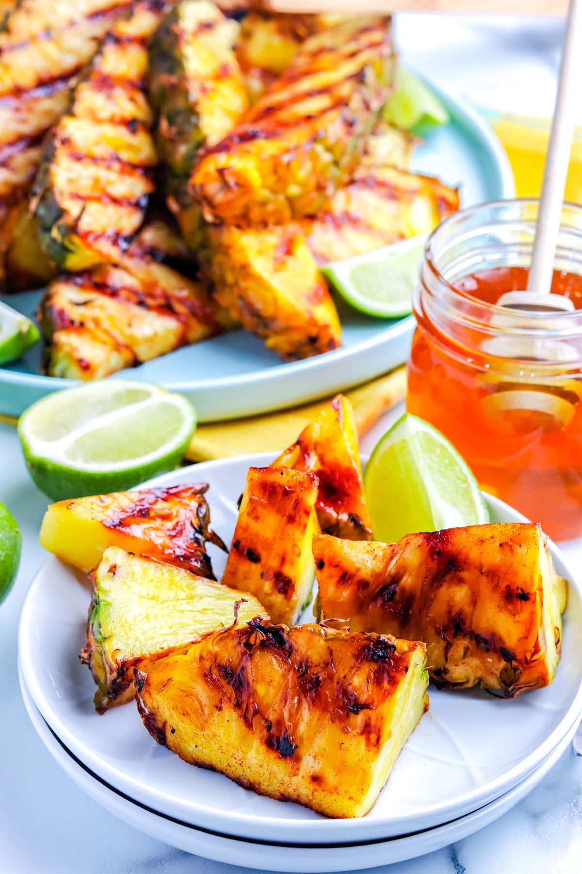 The finished grilled pineapple recipe cut into chunks.