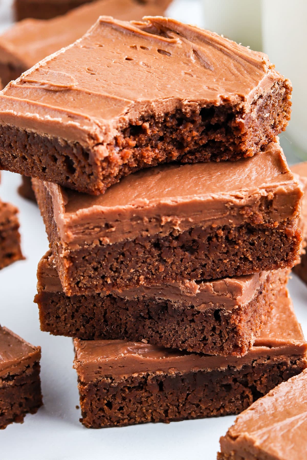 Four Lunch Lady Brownies stacked on top of each other. 