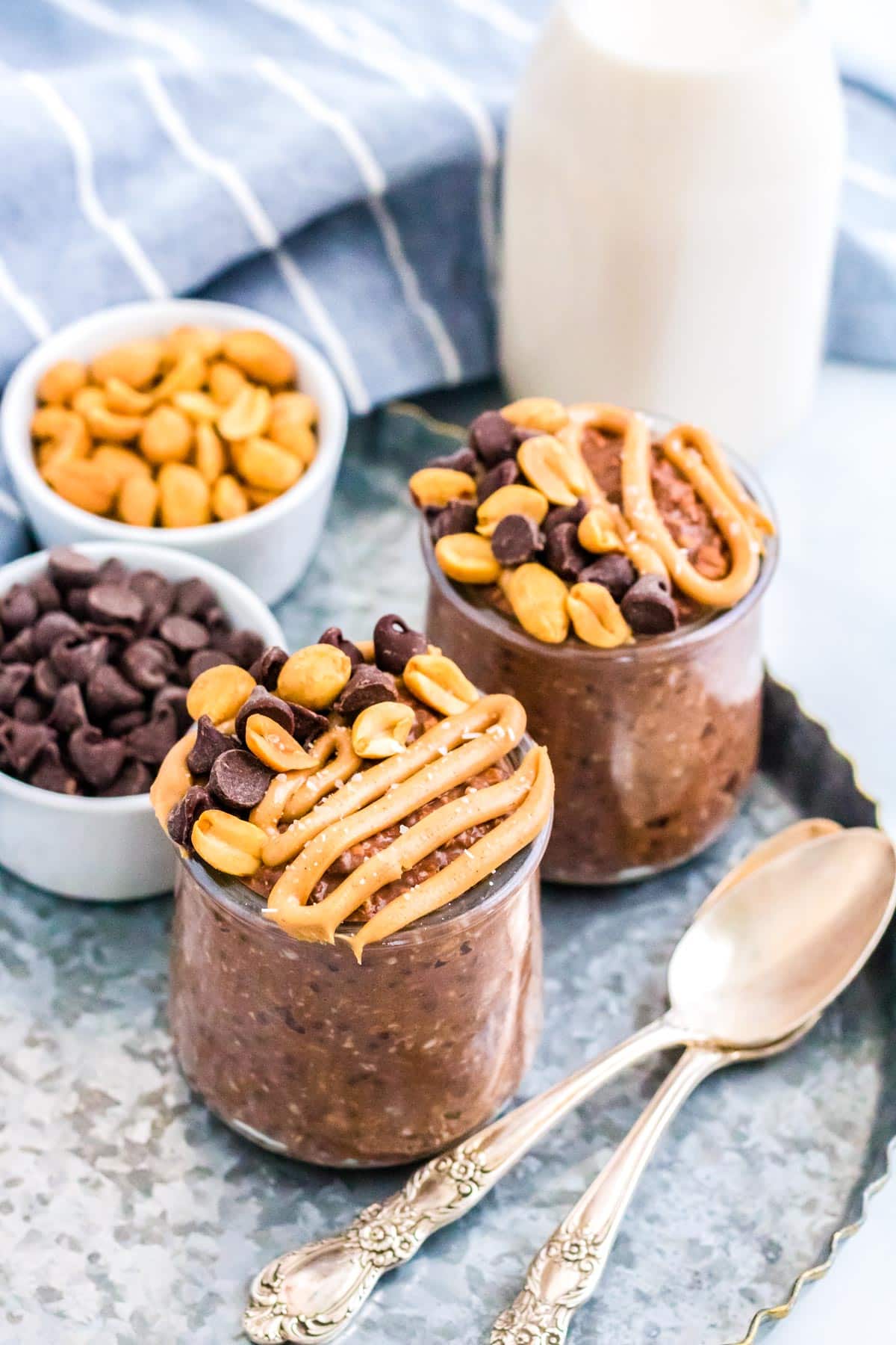 The finished overnight oats on a serving tray.