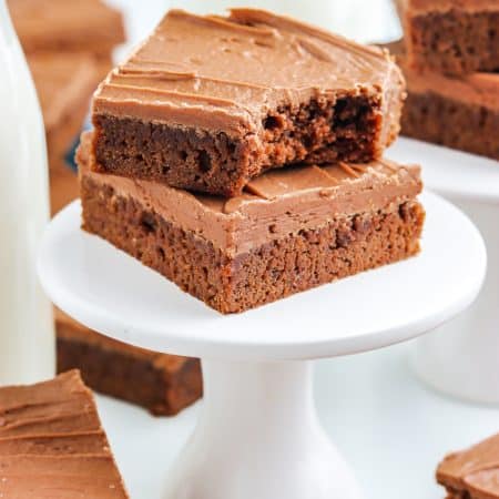 Two brownies stacked on top of each other.