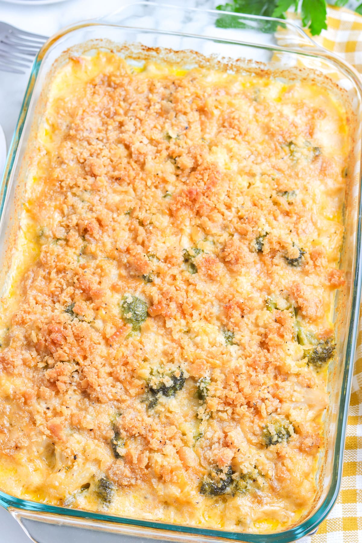 An overhead picture of the finished Cauliflower Casserole. 