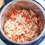 A close up of Salsa Chicken in an Instant Pot.