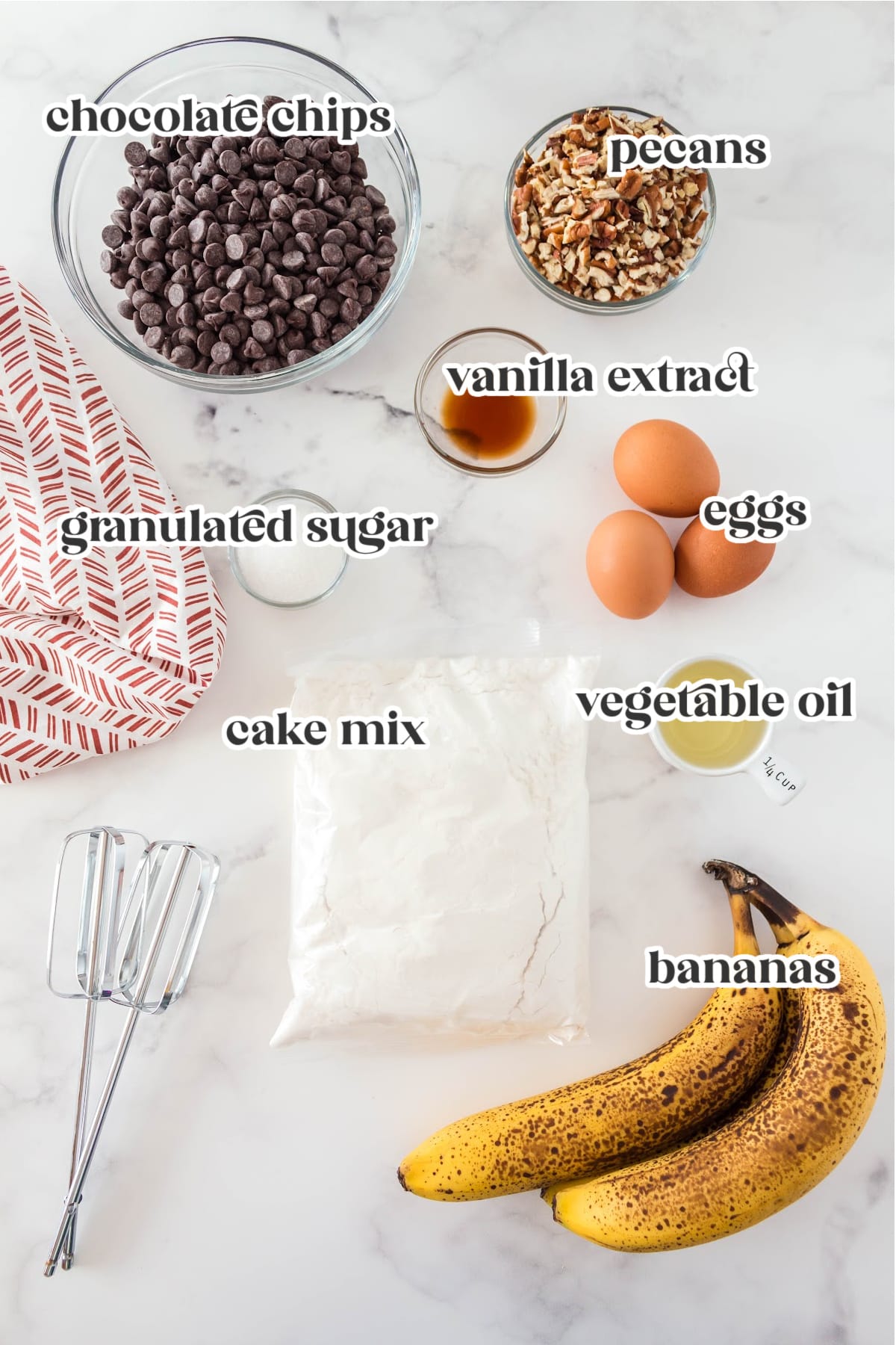 ingredients for banana bread with text overlay