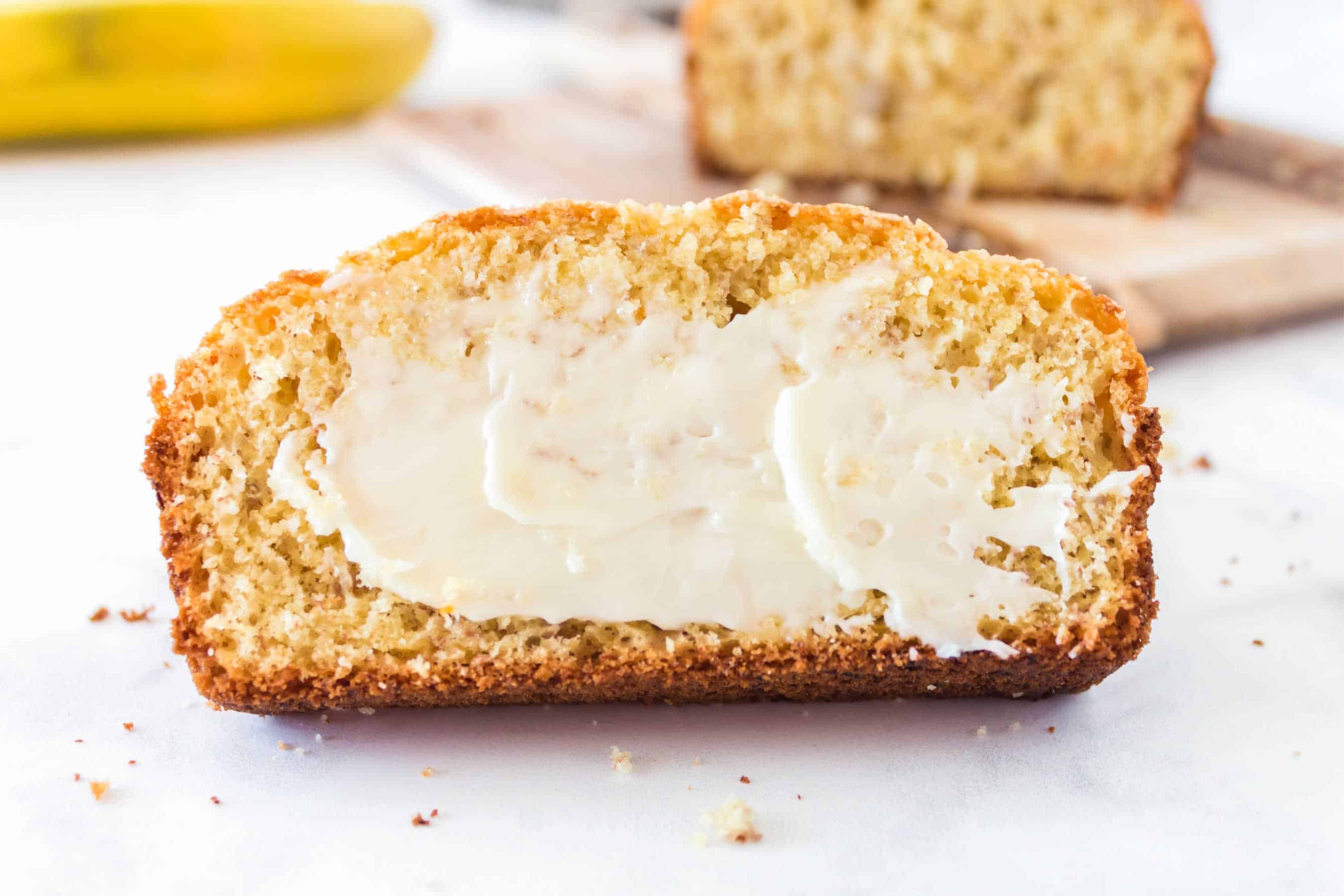 a slice of banana bread with butter on it