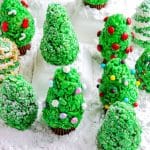 Rice Krispie Christmas Trees all decorated.