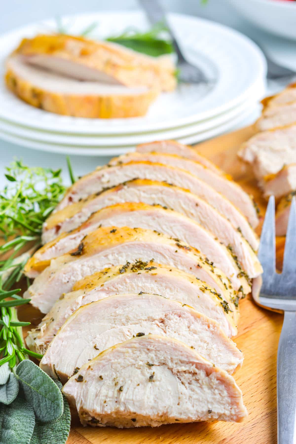 Grill turkey breast slices on a platter.