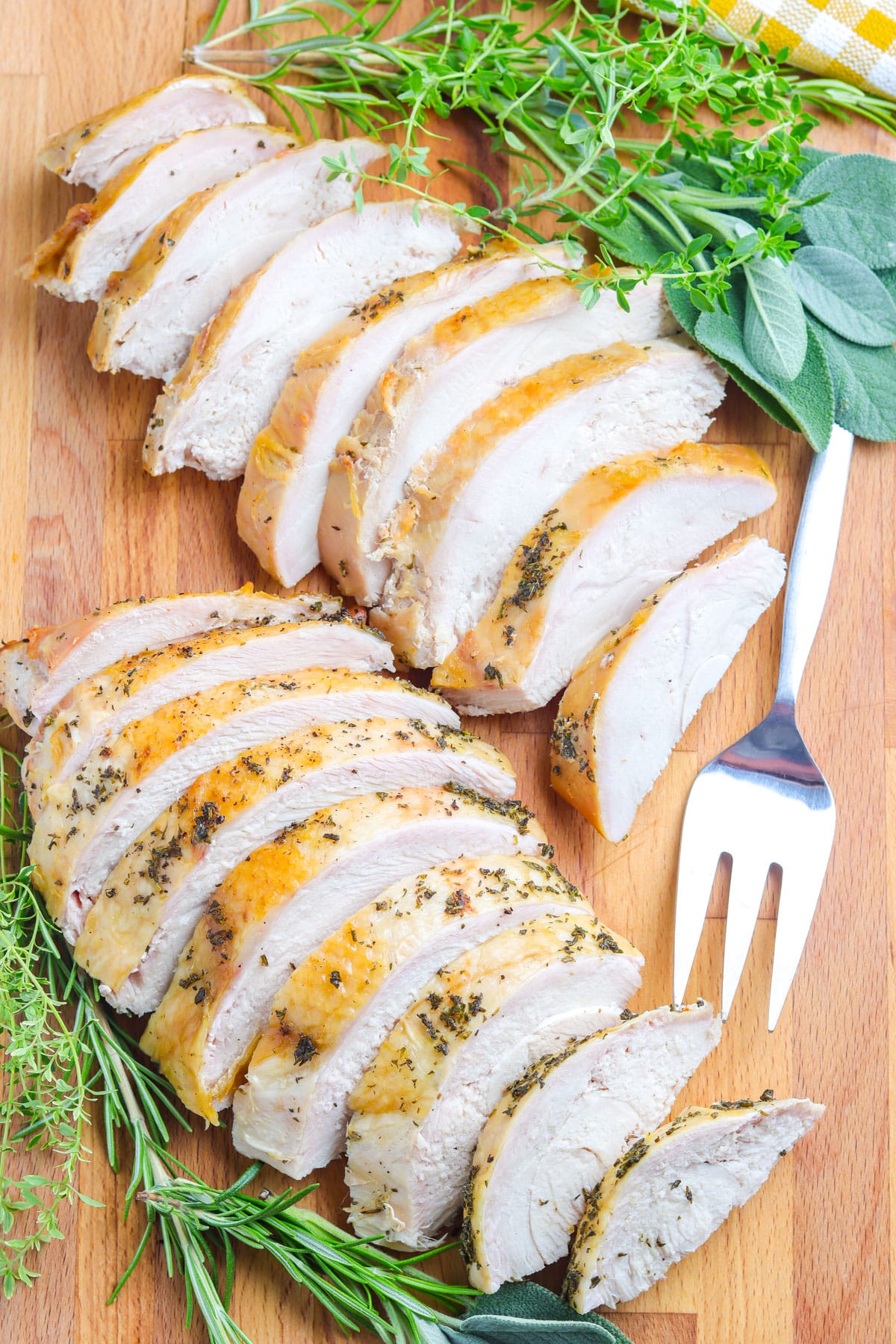 An overhead of Grilled Turkey Breast that's been sliced. 
