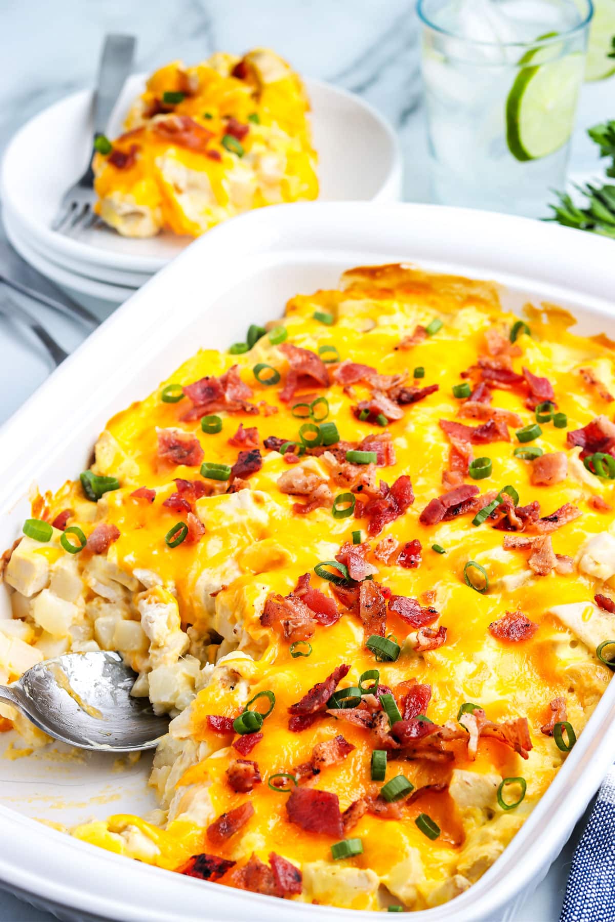 A spoon in the Potato Chicken Casserole.