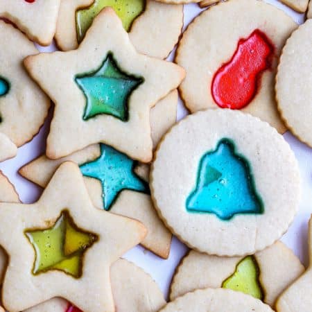 The finished Stained Glass Cookies recipe on a serving platter.
