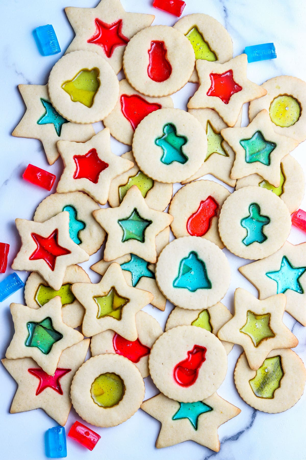 A pile of the finished Sugar Glass Cookies.