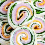 A close up the finished hand and turkey pinwheels.