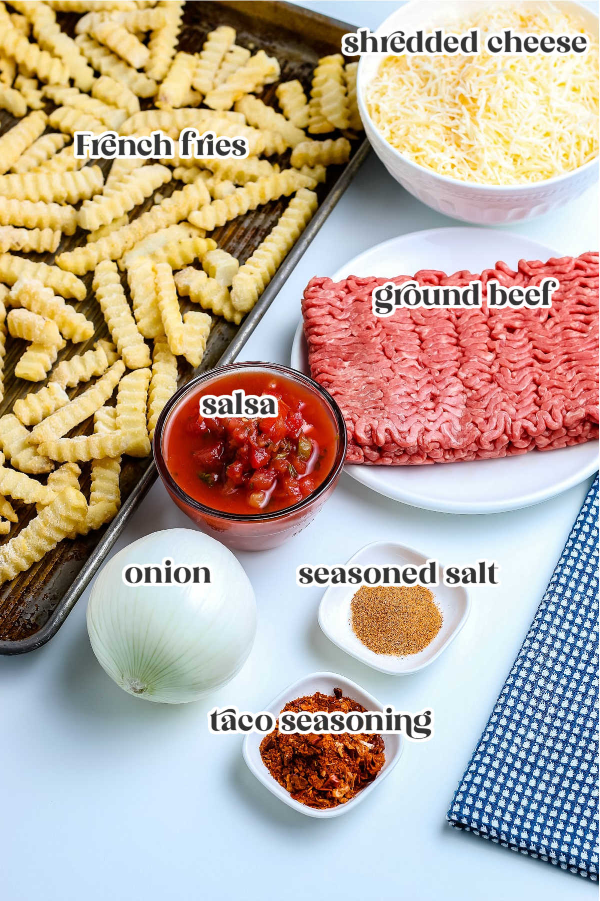 ingredients for making nacho fries with text overlay